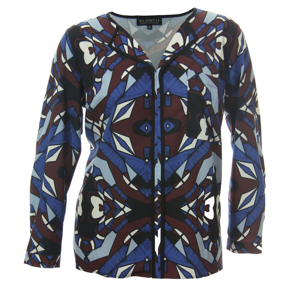 Multi Color Print Long Sleeve Split Neck Blouse NEW w/ Tags Plus Sizes Eloquii